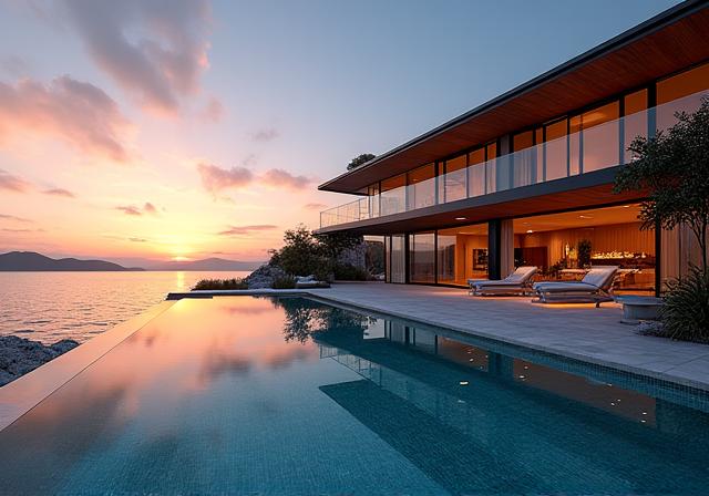 Exterior of the luxurious Vaucluse Residence at sunset